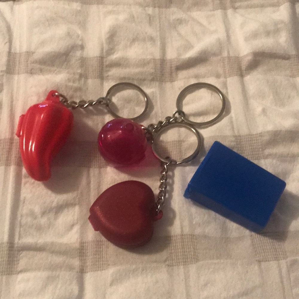 Tupperware keychains and salt and pepper shaker